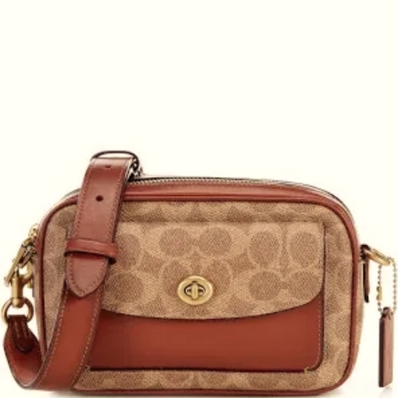 Coach Handbags - Coach Signature Logo Coated Canvas Willow Camera Bag